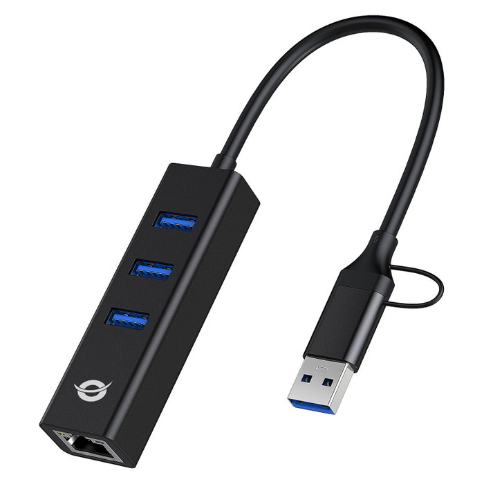 Conceptronic Adaptador USB a Gigabit Ethernet con Hub USB 3.0 y Convertidor USB-C