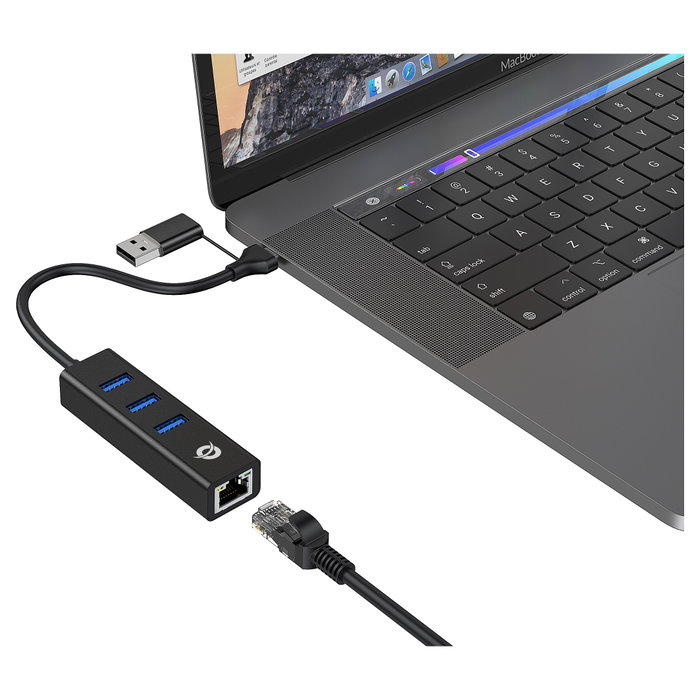 Conceptronic Adaptador USB a Gigabit Ethernet con Hub USB 3.0 y Convertidor USB-C