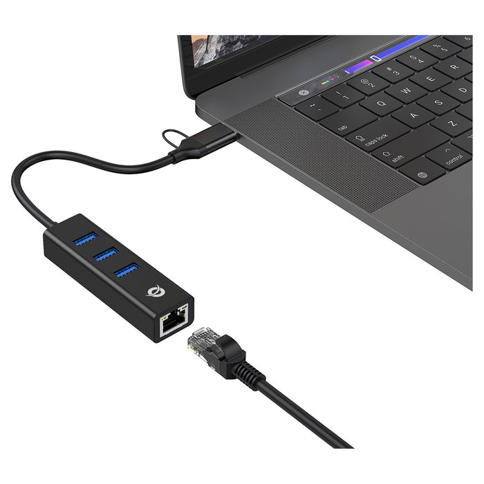 Conceptronic Adaptador USB a Gigabit Ethernet con Hub USB 3.0 y Convertidor USB-C