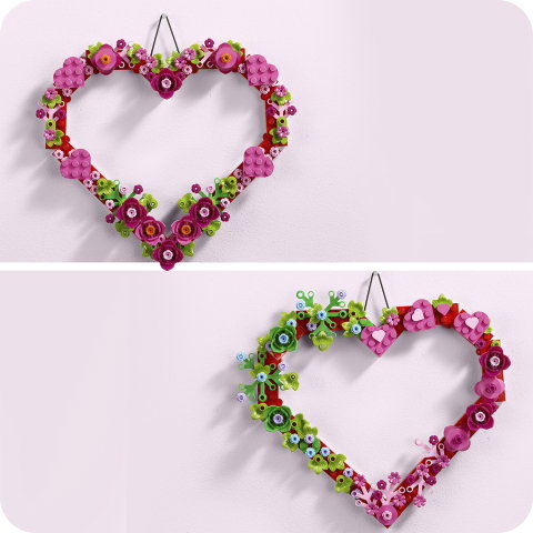 LEGO Corazón Decorativo - Set de Construcción Creativo con Flores, Hojas y Corazones para Decoración Mural - 2 Diseños Personalizables - Regalo Original - A partir de 9 años