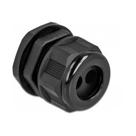 DeLOCK Prensaestopas PG21 para cable redondo con dos entradas, Negro (2 piezas)
