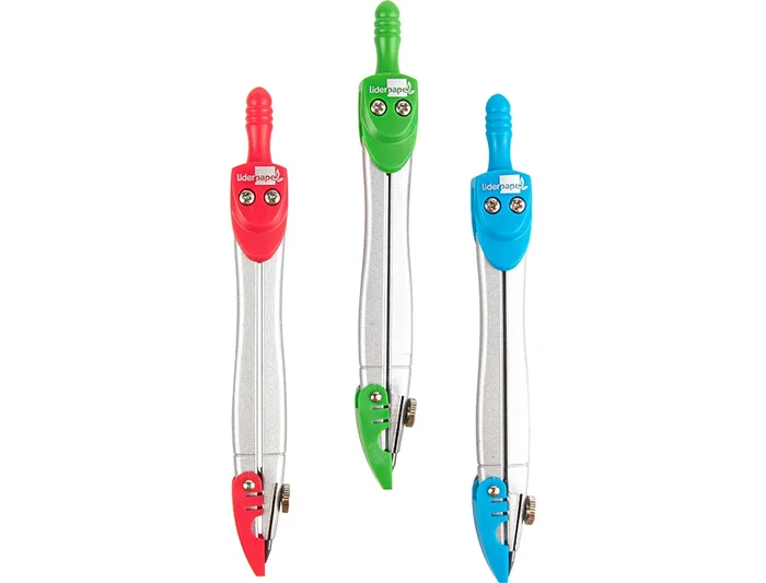 Liderpapel Compás Sencillo con Protector de Punta y Mina de 2 mm, Colores Surtidos en Estuche Transparente