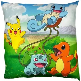 Pokemon Cojín Doble Cara Cuadrado Pikachu y Starter 1G II AAAXE71991 Microfibra 40 x 40 cm