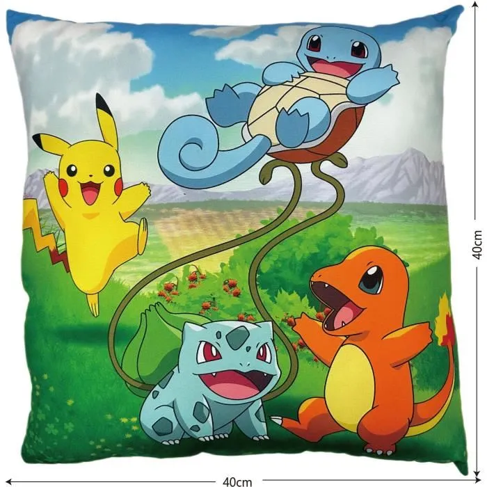 Pokemon Cojín Doble Cara Cuadrado Pikachu y Starter 1G II AAAXE71991 Microfibra 40 x 40 cm