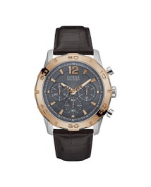 Guess W0864G1 con caja de oro rosado y correa de piel marrón
