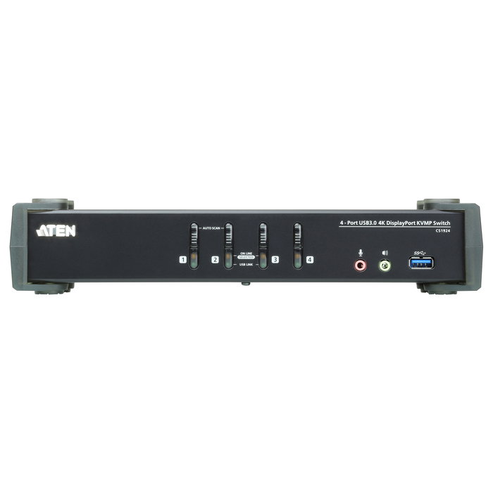 ATEN KVM Desktop Switch 4-Port USB 3.1 Gen 1 4K DisplayPort 1.2 KVMP Switch con Audio y Cables para 4 Ordenadores