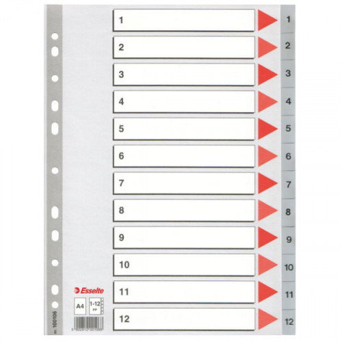 Esselte Separador Numérico 1-12 Multitaladro Gris A4 Esselte Separador Numérico 1-12 Multitaladro Gris A4