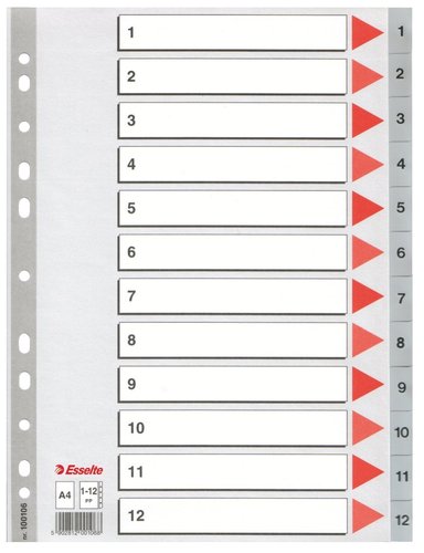 Esselte Separador Numérico 1-12 Multitaladro Gris A4 Esselte Separador Numérico 1-12 Multitaladro Gris A4