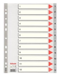 Esselte Índice Numérico Multitaladro Separador 1-12 Polipropileno A4 Gris Con Carátula Índice Cartón Color