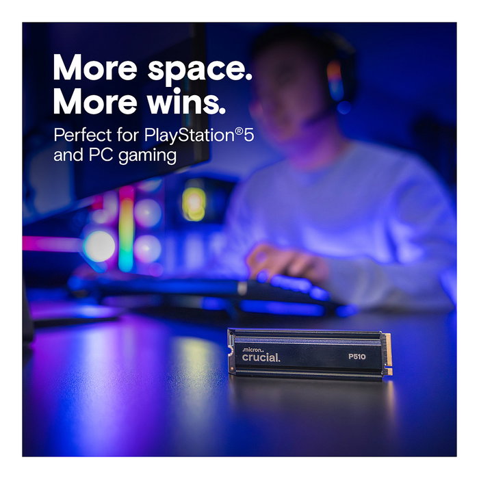 Crucial CT1000P510SSD5 P510 NVMe SSD Gen5 M.2 2280 1TB con Disipador - PCIe 5.0, Lectura 11000 MB/s Crucial CT1000P510SSD5 P510 NVMe SSD Gen5 M.2 2280 1TB con Disipador - PCIe 5.0, Lectura 11000 MB/s