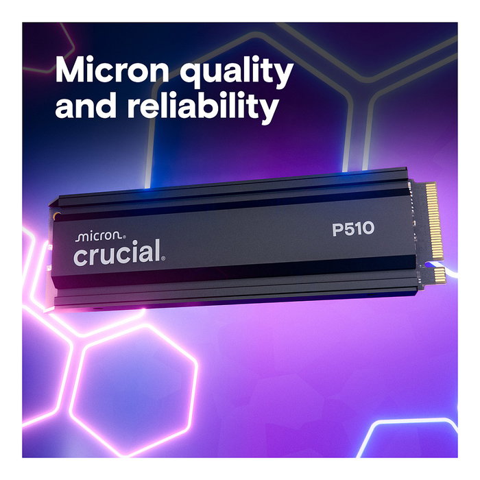 Crucial CT1000P510SSD5 P510 NVMe SSD Gen5 M.2 2280 1TB con Disipador - PCIe 5.0, Lectura 11000 MB/s Crucial CT1000P510SSD5 P510 NVMe SSD Gen5 M.2 2280 1TB con Disipador - PCIe 5.0, Lectura 11000 MB/s