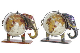 DKD Home Decor Mapamundi Hierro con Elefante Surtido de 2 Unidades