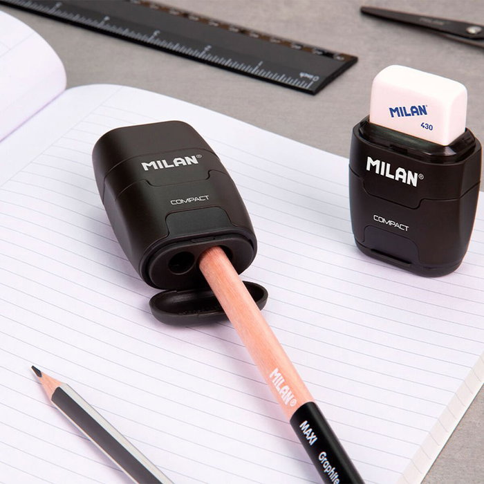 Milán Afilaborra compact shadow con sacapuntas doble y 2 gomas de recambio
