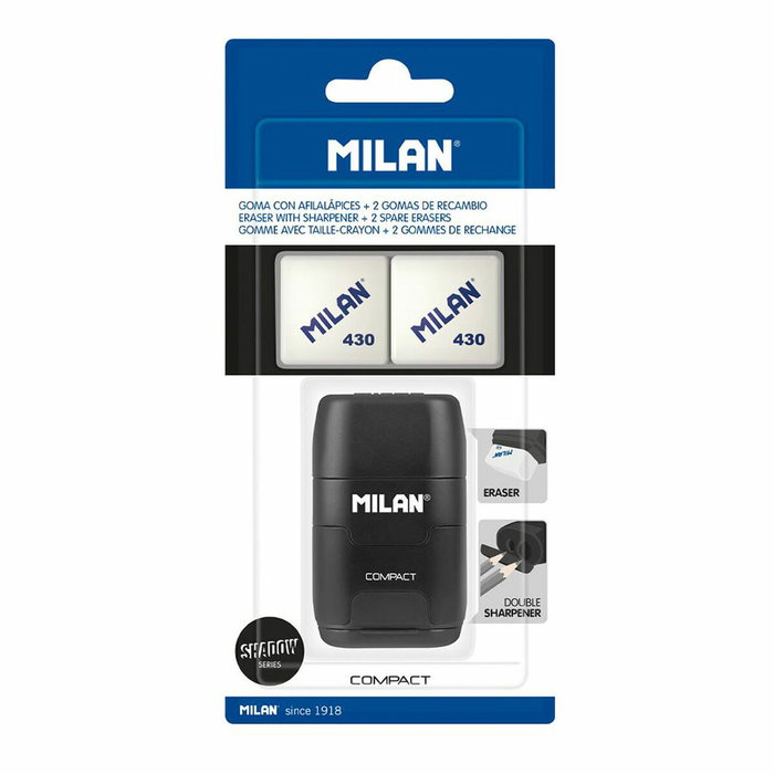 Milán Afilaborra compact shadow con sacapuntas doble y 2 gomas de recambio
