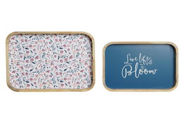 DKD Home Decor Bandeja Decoración Shabby Country Floral Natural Multicolor MDF Set de 2 (2 Unidades) 24 x 4.5 x 35 cm