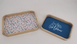 DKD Home Decor Set de 2 Bandejas de Decoración MDF Natural Country Floral