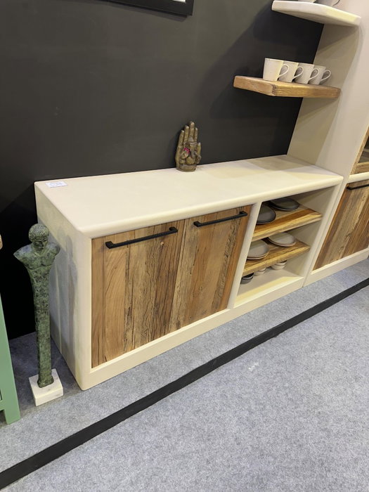 DKD Home Decor Buffet de Madera Reciclada Blanco con Acabado Hormigón
