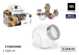 La Mediterranea Tarro Vidrio 2 Posiciones 1000 ml con dimensiones 10.1 cm ancho x 13.8 cm largo x 14 cm alto (12 Unidades)