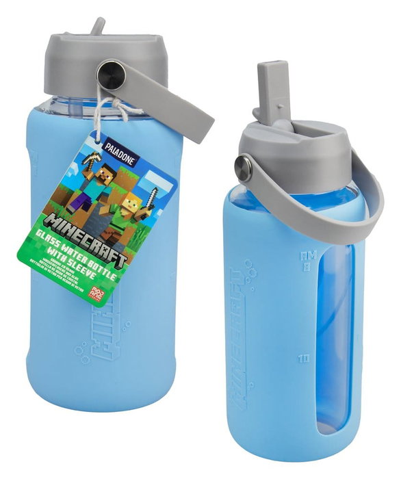 Paladone Products Botella de agua de cristal Minecraft con funda protectora