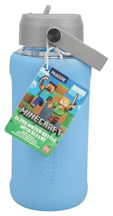 Paladone Products Botella de agua de cristal Minecraft con funda protectora