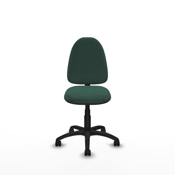 Silla de oficina Aýna con mecanismo Contacto permanente básico tapizada con Tela color Verde botella. Equipada con Base poliamida negra, Sin brazos y Ruedas de nailon 50 mm