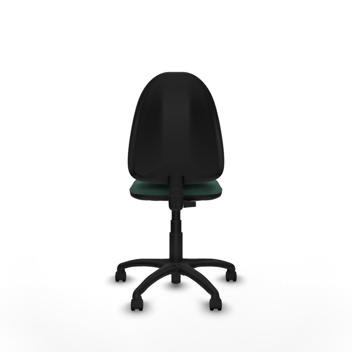 Silla de oficina Aýna con mecanismo Contacto permanente básico tapizada con Tela color Verde botella. Equipada con Base poliamida negra, Sin brazos y Ruedas de nailon 50 mm