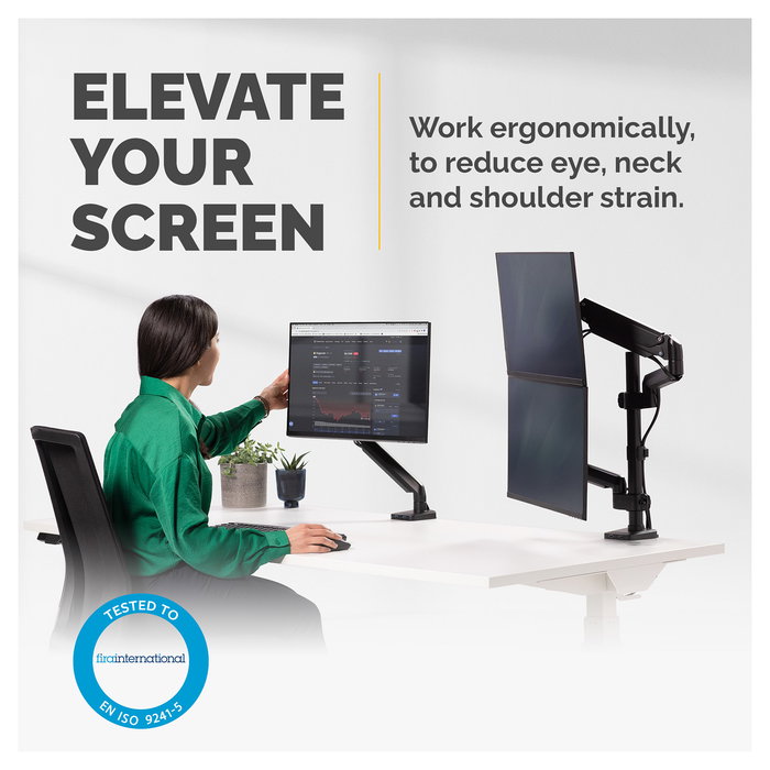 Fellowes Platinum Monitorarm 8043401 - Soporte Doble Vertical para 2 Monitores hasta 32" (8kg), con 2 Puertos USB-A, Color Negro