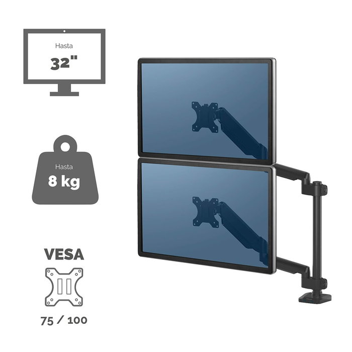Fellowes Platinum Series 8043401 Brazo para Monitor Doble Vertical con 2 Puertos USB, Negro