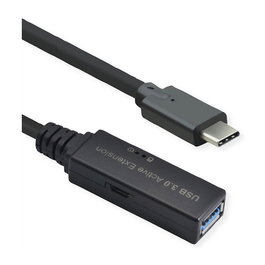 ROLINE 12.04.1067 Cable Activo USB 3.2 Gen 1 Tipo A a Tipo C, 15 m, 5 Gbit/s, Color Negro