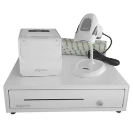 Approx appPOSPACK4180WH V2 - Pack Impresora Térmica 80mm, Lector Códigos Barras 2D, Cajón Portamonedas y Rollos Papel - 203 DPI, USB, Ethernet, Blanco