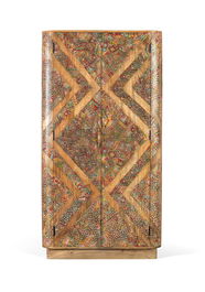 GINER Y COLOMER Armario de Mango Macizo con 2 Puertas y Cajón, 170 cm de Alto, Trabajo Artesanal con Incrustaciones y Espejos, Color Natural