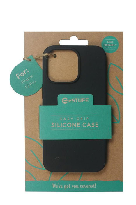 eSTUFF Funda de silicona suave con forro de microfibra para iPhone 13 Pro, color negro - Diseño MADRID
