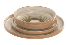 DKD Home Decor Vajilla Básicos Gres Verde 27 x 2.8 x 27 cm Set 18 Piezas Apta Microondas y Lavavajillas