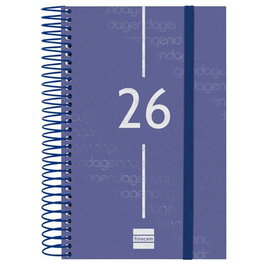 Finocam Agenda Espiral 2026 117x181 mm Tapa PP Azul E5 - Agenda anual con espiral, microperforaciones y goma elástica para uso personal y profesional