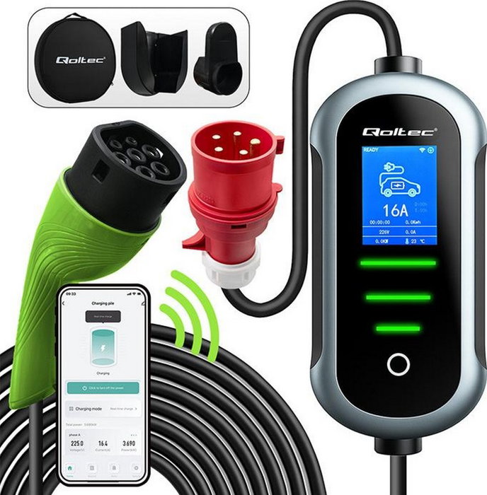 Qoltec Cargador de Vehículos Eléctricos 2w1 Tipo 2 11kW 400V Wi-Fi