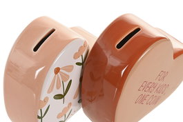 DKD Home Decor Hucha Cerámica Naranja Beige 6 x 13 x 14 cm (6 Unidades)