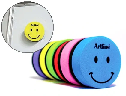Artline Borrador Magnético para Pizarra Blanca Redondo Smiley Colores Surtidos 70 mm