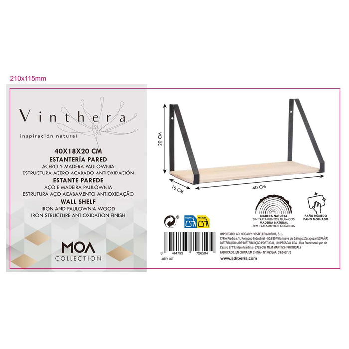 Estantería de Pared Acero y Pino Moa Vinthera 40x18x20 cm (6 Unidades)