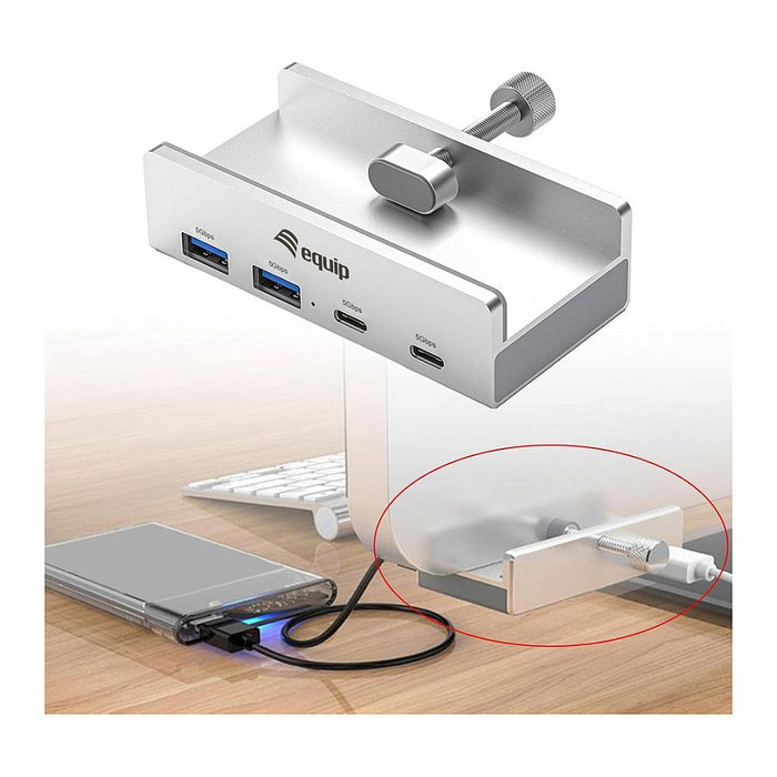 Equip Hub USB-C 128967 con 2 puertos 2x USB-A y 2x USB-C con clip ajustable