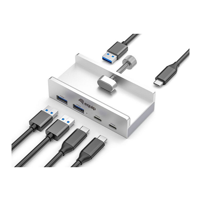 Equip Hub USB-C 128967 con 2 puertos 2x USB-A y 2x USB-C con clip ajustable