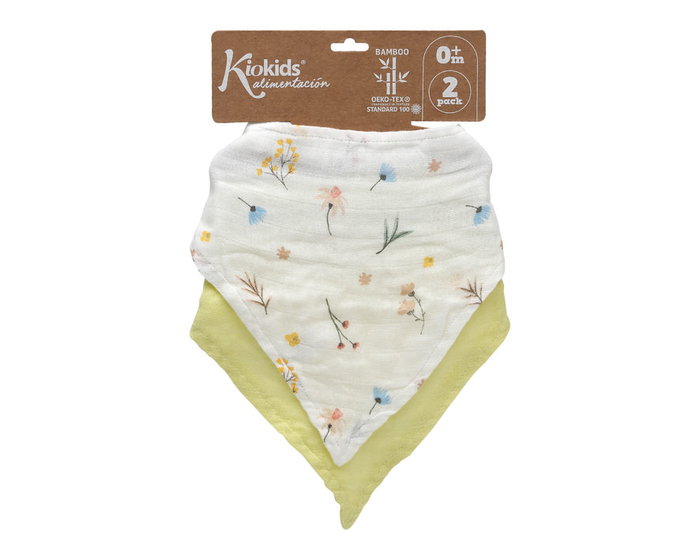 KioKids Set de 2 Bandanas para Bebé en Bambú y Algodón, Suave y Termorreguladora, Amarillo