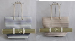 DKD Home Decor Set de 2 Bolsos de Poliéster con Esterilla, Azul y Marrón