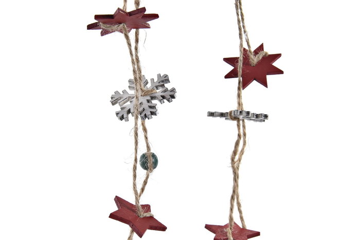 DKD Home Decor Decoración Colgante Navidad Tradicional MDF Rojo Natural Blanco Verde 2 x 32 x 7 cm (12 Unidades)