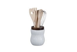 DKD Home Decor Set de 6 Utensilios Mandala en Porcelana y Bambú