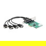 DeLOCK 89335 Tarjeta PCI Express x1 a 4 Puertos Serial RS-232, Alta Velocidad 921Kbps, Interna, Con Alimentacion, Compatible con Windows y Linux