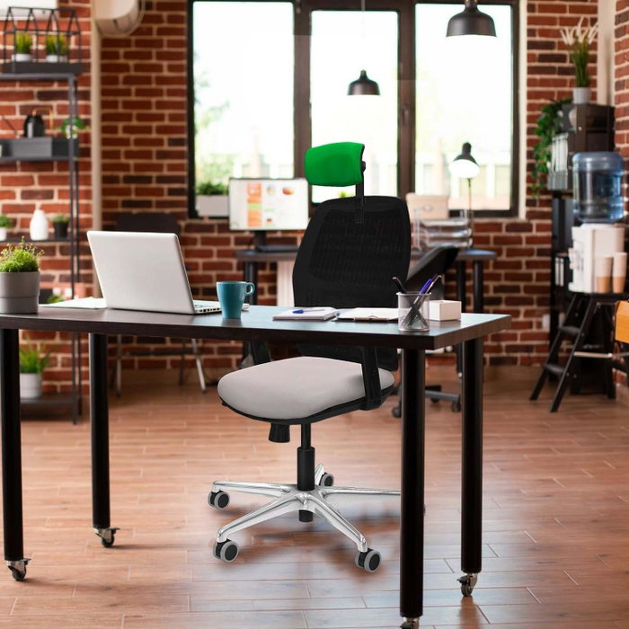 PIQUERAS Y CRESPO Alfera Silla de oficina con malla negra, asiento amarillo y base de aluminio