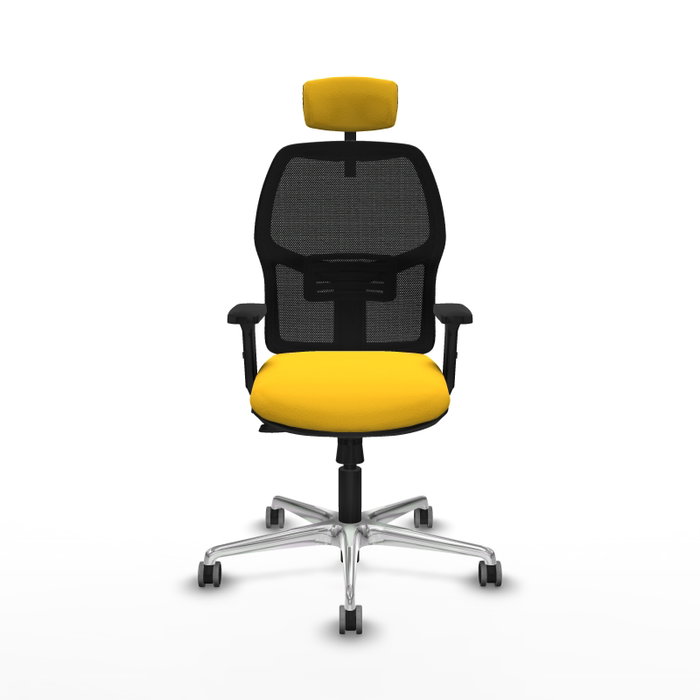 PIQUERAS Y CRESPO Alfera Silla de oficina con malla negra, asiento amarillo y base de aluminio