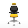 PIQUERAS Y CRESPO Alfera Silla de oficina con malla negra, asiento amarillo y base de aluminio