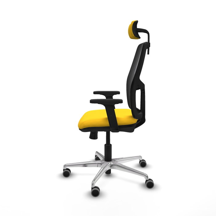 PIQUERAS Y CRESPO Alfera Silla de oficina con malla negra, asiento amarillo y base de aluminio