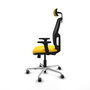 PIQUERAS Y CRESPO Alfera Silla de oficina con malla negra, asiento amarillo y base de aluminio